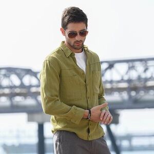 Men's Stylish Olive Button Down Shirt